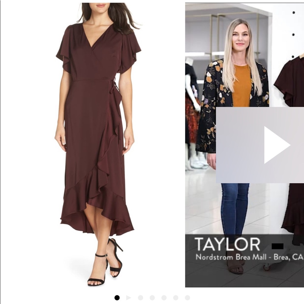 Chelsea28 Midi Ruffle Wrap Dress, Burgundy, XS